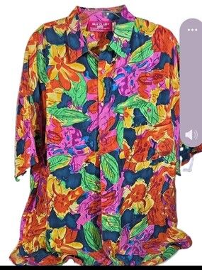 Silk Club Men Bright Tropical Floral Button-Up Shirt Aloha Art4wear Resort